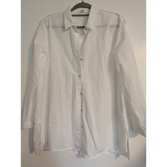 Eileen Fisher Cotton Poplin Shirt M Collared Button-Up Tunic Casual Medium - Picture 2 of 8